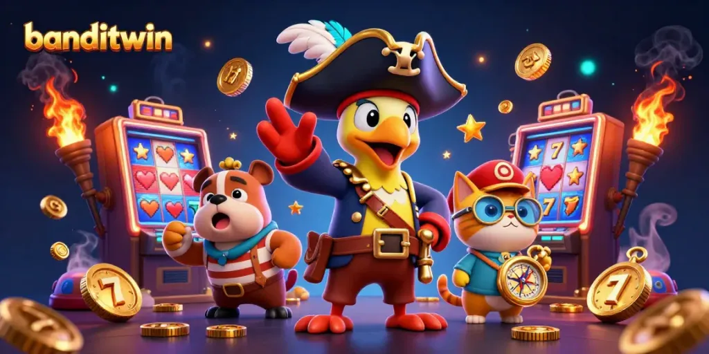 banditwin menampilkan ilustrasi slot yang memikat dengan karakter karismatik dan elemen kasino yang menarik.