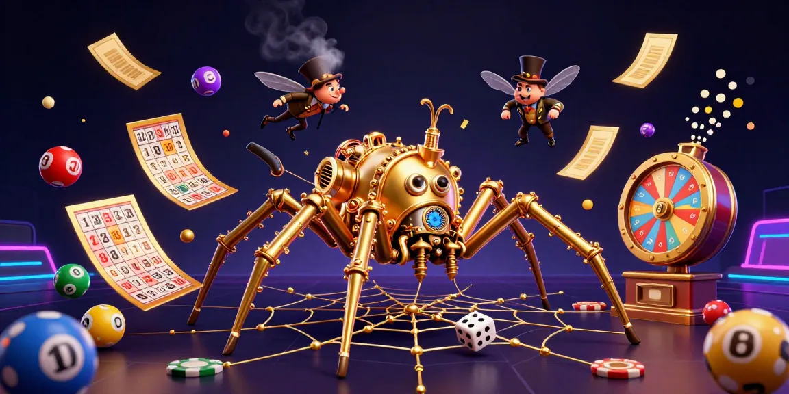 NAGA188 memikat melalui ilustrasi kasino 3D, menampilkan laba-laba steampunk dan lotere berwarna.