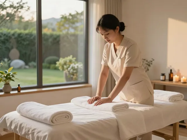 Professional 강동구출장마사지 setup in a serene home spa.