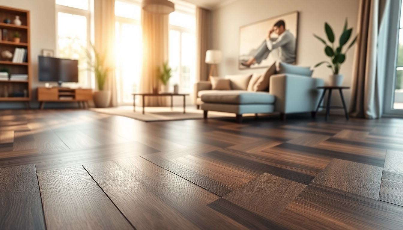 Discover luxury vinyl flooring in a modern living room, featuring elegant herringbone patterns.