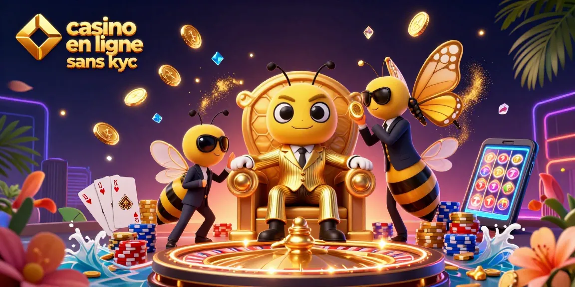 Jouez dans un casino en ligne sans KYC avec une ambiance animée et des pièces dorées volantes.