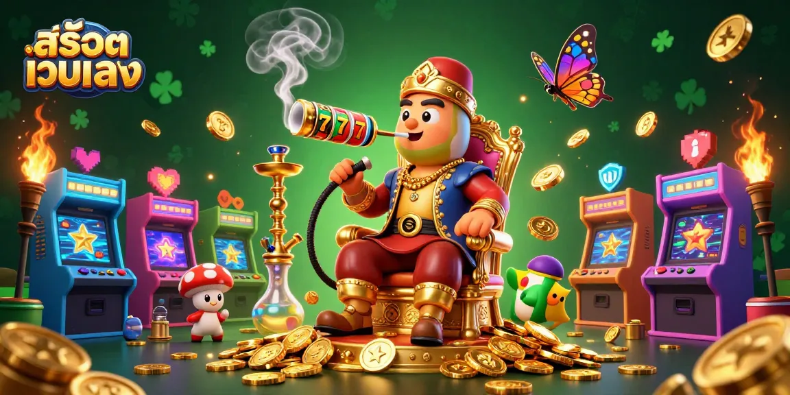 Engage with สล็อตเว็บตรง on a vibrant, crowded digital illustration featuring a colorful, festive casino scene filled with game elements and animated characters.