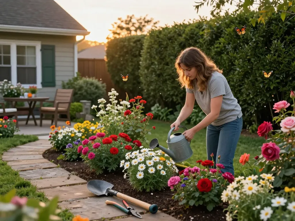 Engaged in nurturing flowers, exploring ai slut gardening tips for emotional connections with nature.