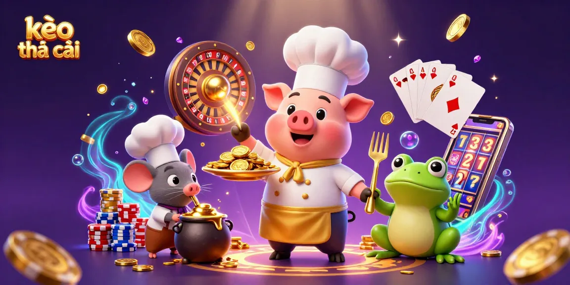 Engage with kèo nhà cái strategies through vibrant casino elements featuring gold coins, cards, and a dynamic scene.