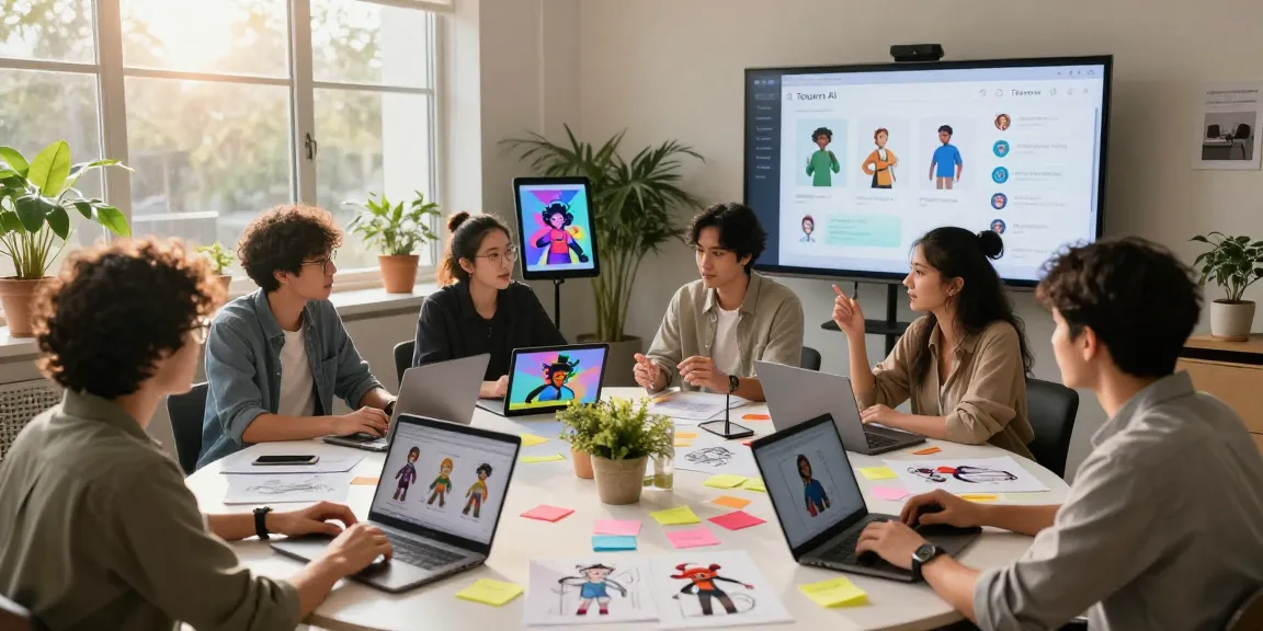 Tavern AI collaborative workspace showcasing diverse users engaging with AI character design in a bright, creative environment.