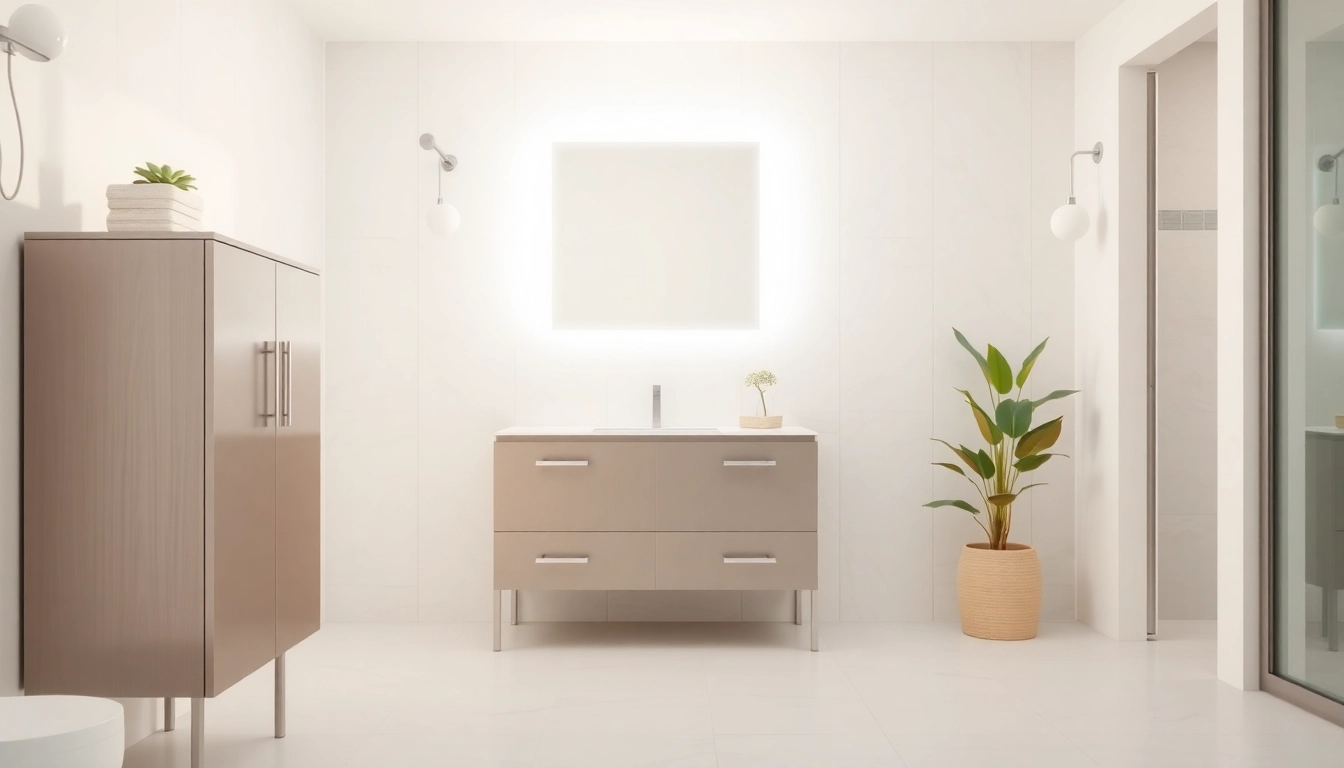 Showcase of a stylish bathroom cabinet with mirror and light reflecting modern design.