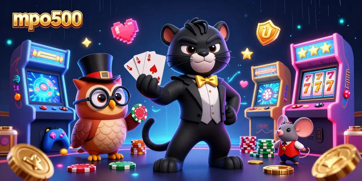 Engage in thrilling gambling action with mpo500 featuring a stylish panther, owl, and lucky mouse.