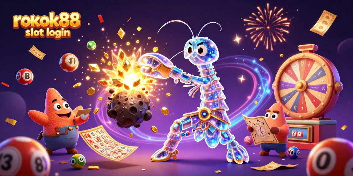 Experience excitement with rokok88 slot login as a colorful 3D digital illustration captures a vibrant gaming scene.