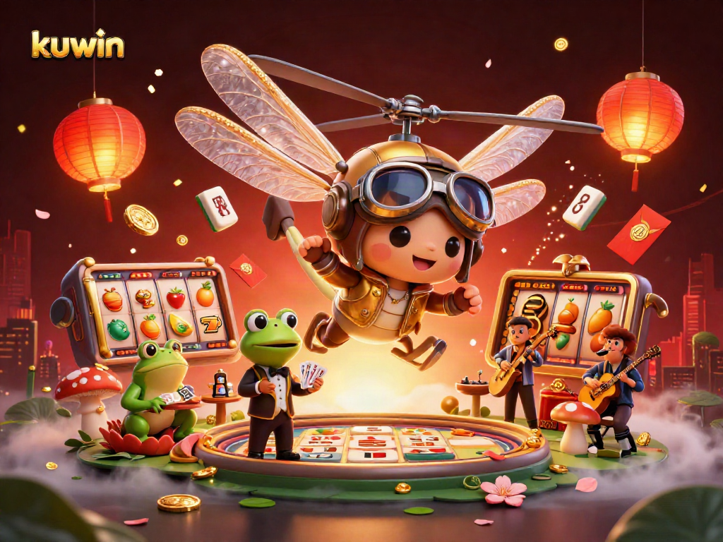 kuwin engages players with a vibrant 3D casino scene featuring dynamic characters and rich casino elements