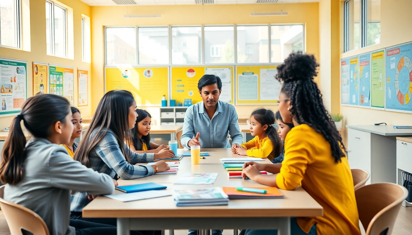 Students engaging in collaborative learning activities in a vibrant classroom focused on Education.