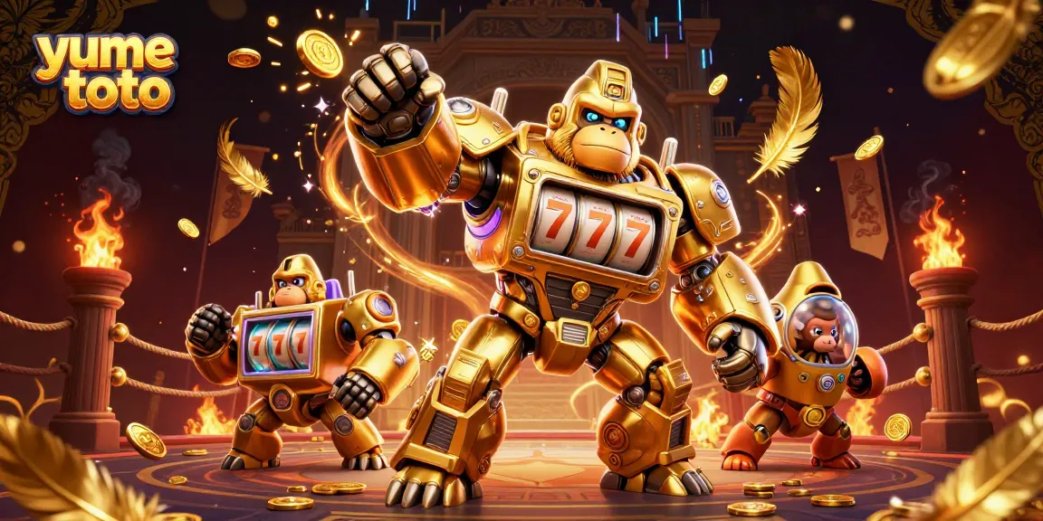 Menangkan permainan yume toto dengan gorilla emas yang terinspirasi dari mesin slot, aksesoris berkilau dan efek dramatis.