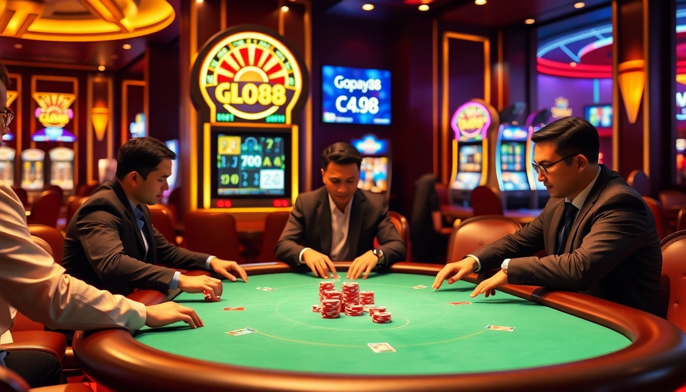 Experience thrilling gameplay and secure transactions with Gopay88 in this luxurious casino scene.