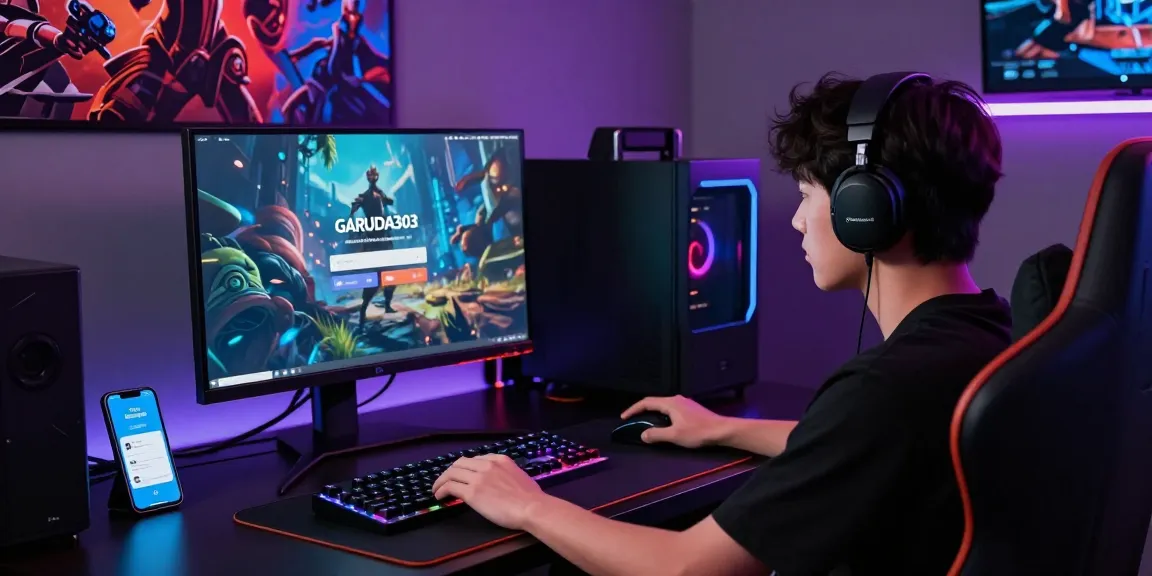 Player focused on GARUDA303 login screen in a modern gaming setup