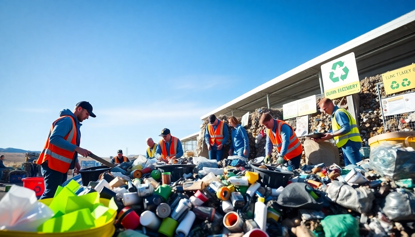 Workers managing waste at cold lake landfill showcasing efficient recycling practices.