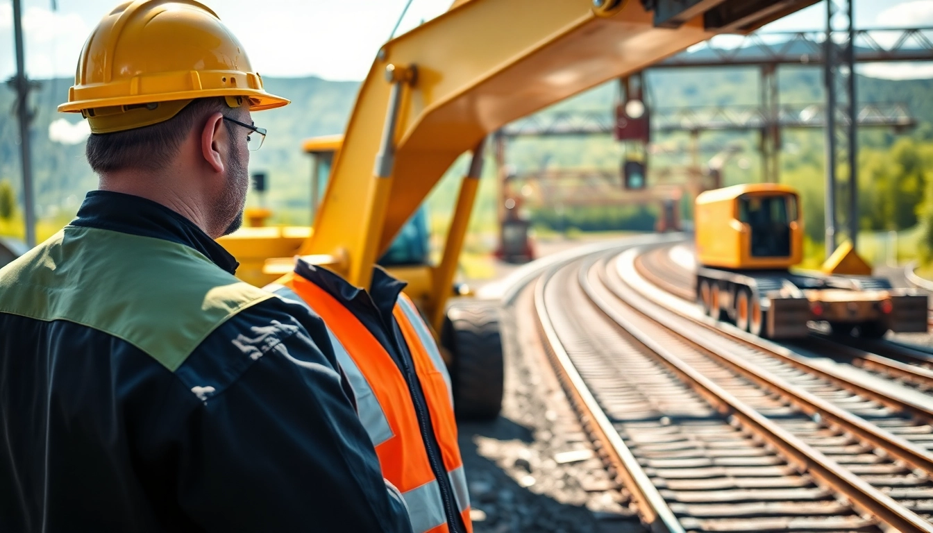Professional rail contractor Canada supervising construction activities at a railway site.