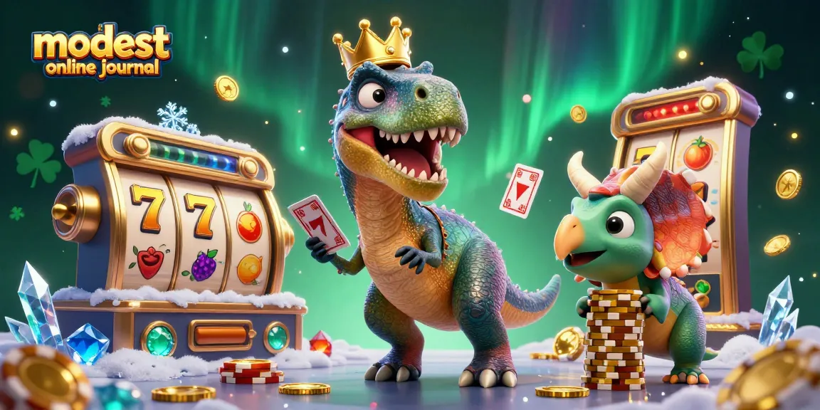 Experience the fun with modest online journal as friendly characters engage in a lively casino scene.