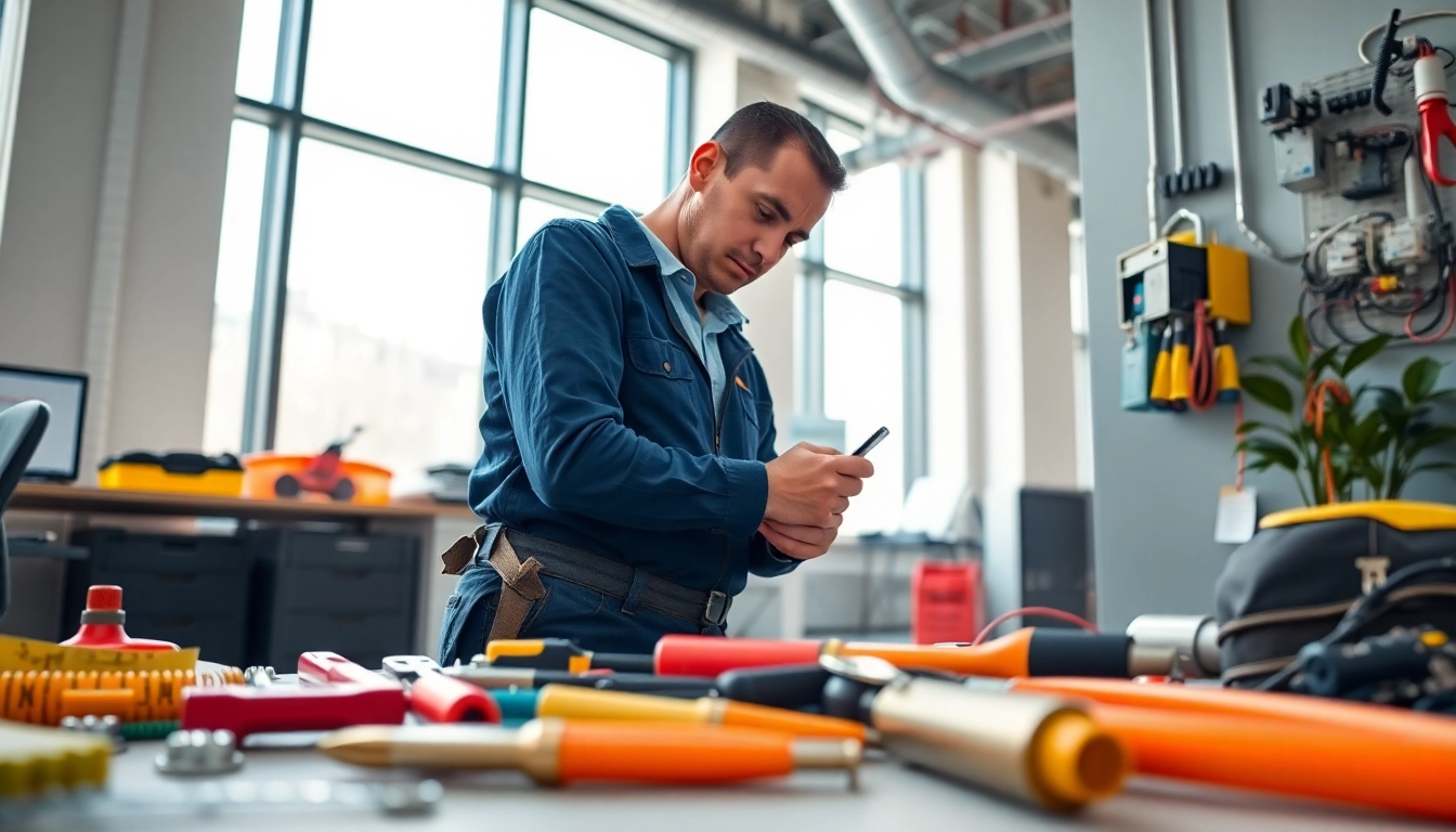 Technician performing general building maintenance tasks in an office setting, showcasing professionalism and precision.