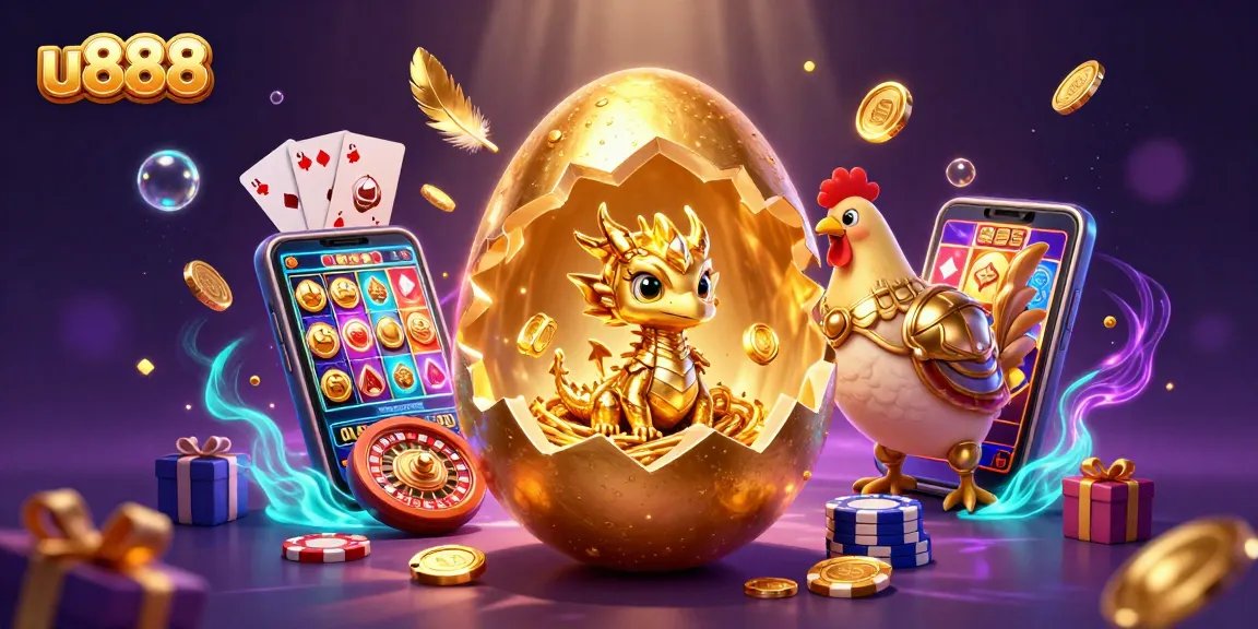 Win big with u888 - explore the dynamic world of online gambling featuring a golden dragon and vibrant casino elements.