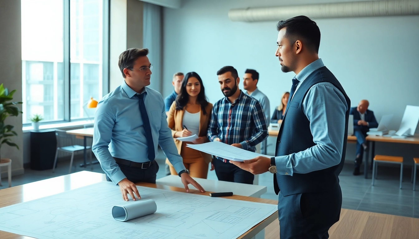 Engage with a Manhattan Construction Manager strategizing project plans with a team in an office.