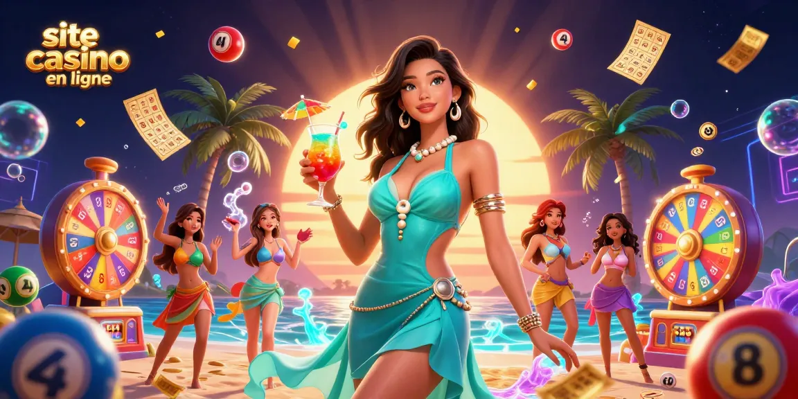 Interagissez avec le site de casino en ligne mettant en vedette une femme glamour et des éléments dynamiques de loterie.