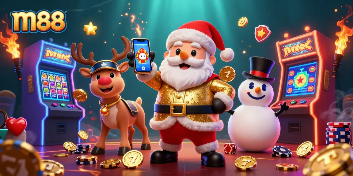 Experience the excitement of m88 as Santa and friends celebrate big wins in a casino.