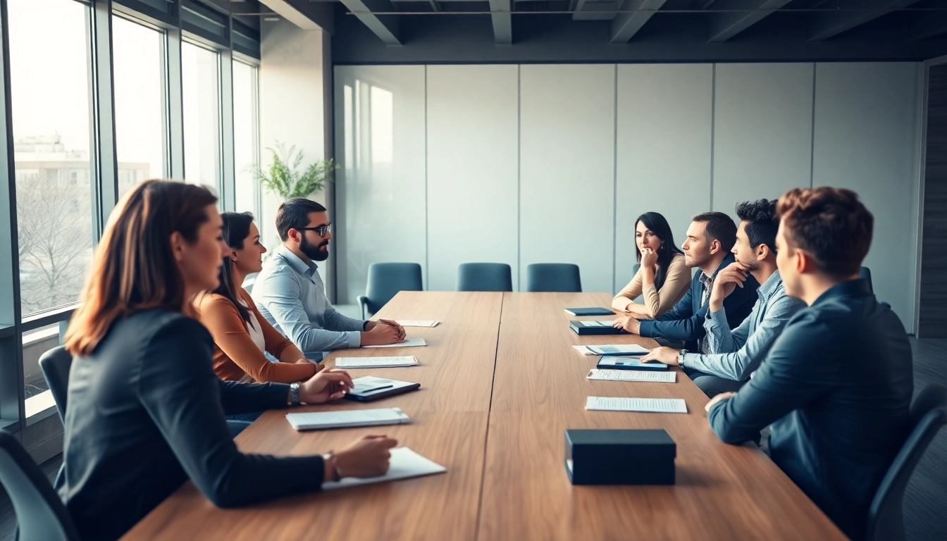 Mediation session among diverse participants during a discussion in a bright office.