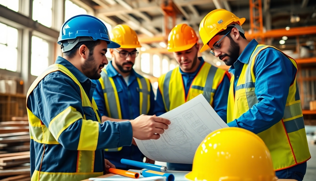 Workers achieving nccer certification through collaboration on a construction site.