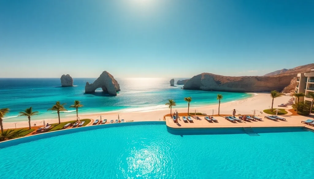 Relaxing scene showcasing All-inclusive resorts Cabo with stunning beaches and turquoise waters.