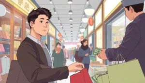 카드깡 개념을 나타내는 소비자와 상인 간의 비밀 거래 상황 설명