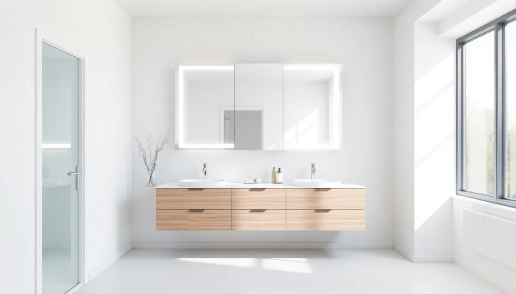 Stylish spiegelschrank led in a modern bathroom, showcasing integrated lighting and elegant design.