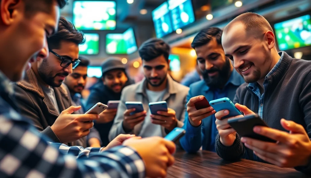 Engaging scene illustrating sports betting with devices showcasing online sportsbooks India for enthusiastic bettors.