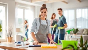 Cleaning Service team professionally organizing a modern home space for a pristine look.