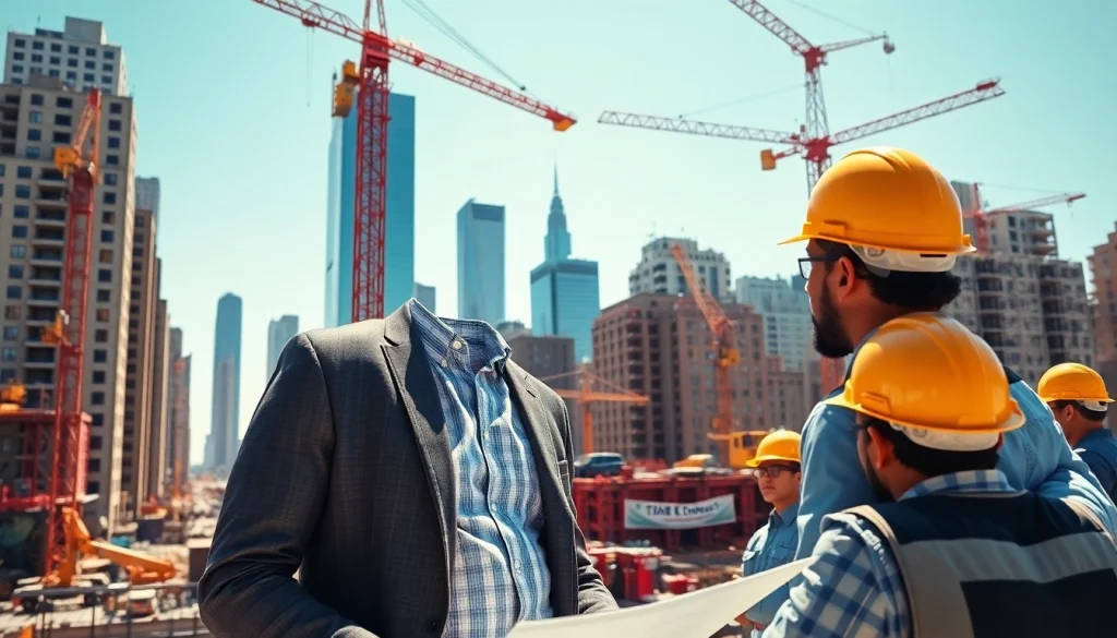 Engaging New York City Commercial General Contractor coordinating a bustling construction site with vibrant energy.