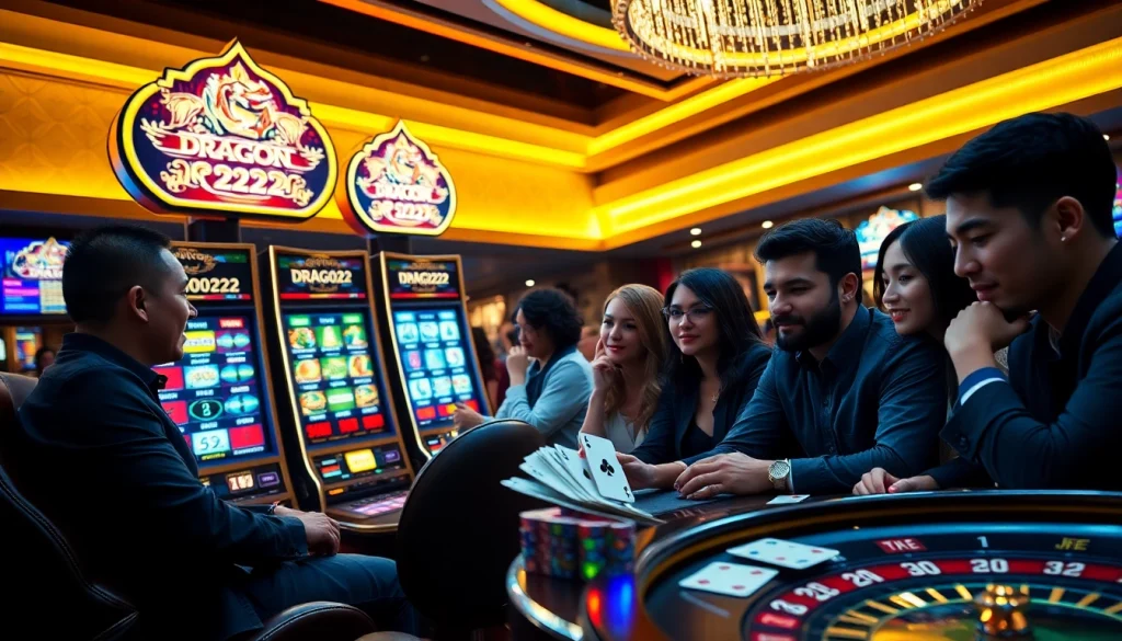 Experience thrilling gameplay at the DRAGON222 slot with vibrant colors and casino excitement.