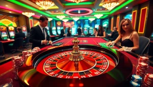 Players enjoying a luxurious gambling experience at RR88 COM with roulette and poker chips.