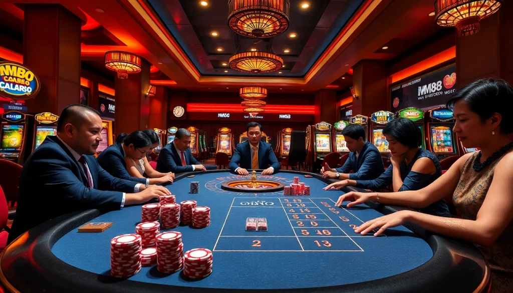 Experience thrilling gameplay at MM88 KJC's luxurious casino atmosphere with vibrant colors and exclusive gaming options.