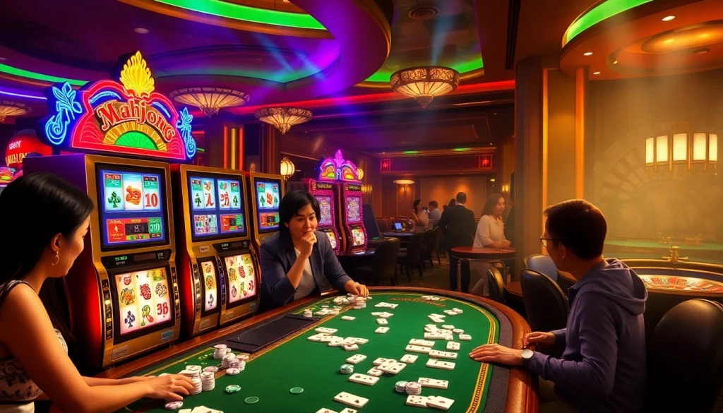 Experience the thrilling gameplay of the mahjong slot demo with vibrant machines and engaged players.