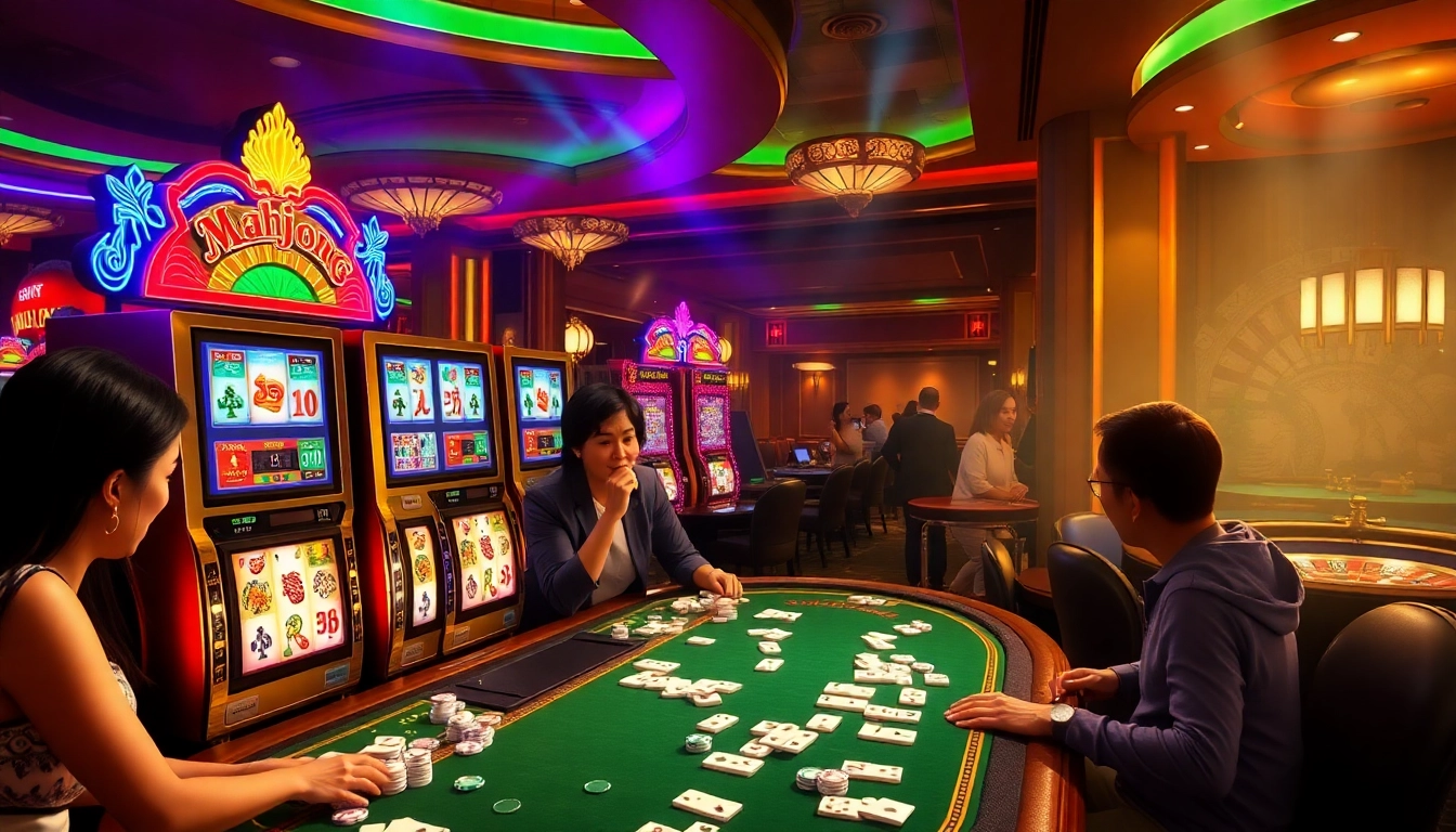 Experience the thrilling gameplay of the mahjong slot demo with vibrant machines and engaged players.