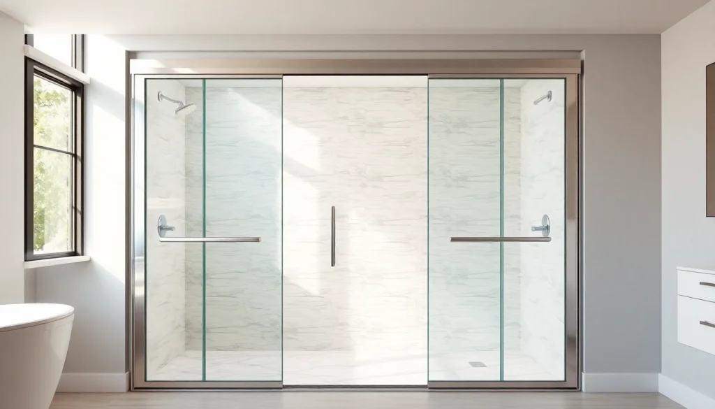 Showcasing stylish sliding shower doors in a modern bathroom environment.
