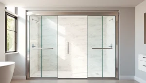 Showcasing stylish sliding shower doors in a modern bathroom environment.