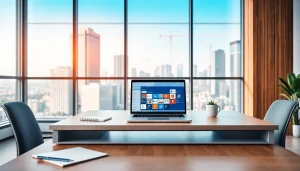 现代工作空间中笔记本电脑上的 WPS Office 界面。