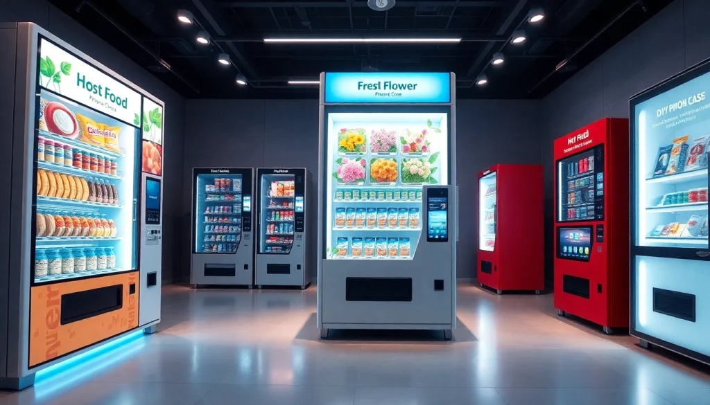Vending machine manufacturers showcase innovative designs, including flower and DIY phone case models.