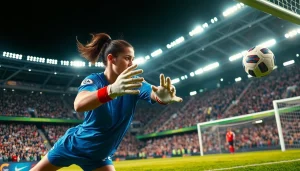 ติดตามผลบอลบ้านอย่างใกล้ชิดเมื่อผู้รักษาประตูทำการเซฟในสนามฟุตบอล.