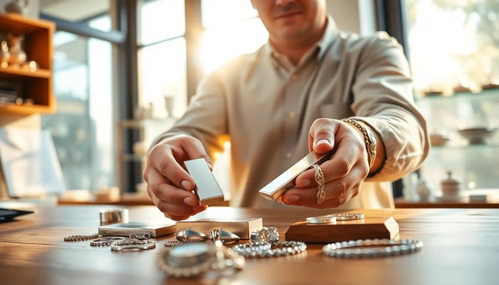 Valutare compro argento con un gioielliere esperto in un ambiente professionale.