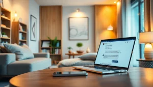 A cozy living room scene featuring a modern device for engaging in ai sex chat, promoting intimacy through AI conversations.