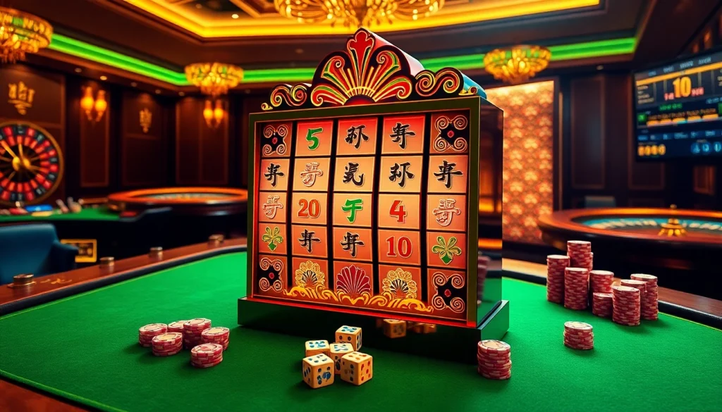 Mainkan demo slot Mahjong yang menampilkan warna-warni cerah, elemen kasino mewah, dan suasana yang menarik.