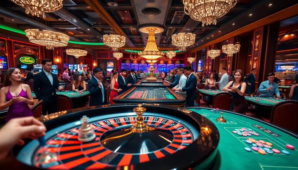 Exciting casino gameplay at mm88 com featuring diverse players and a live roulette table.