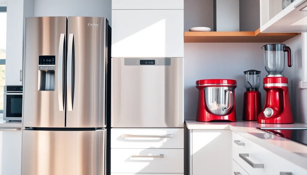 Stylish home appliances arranged in a modern kitchen, showcasing their sleek design and functionality.