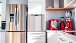Stylish home appliances arranged in a modern kitchen, showcasing their sleek design and functionality.